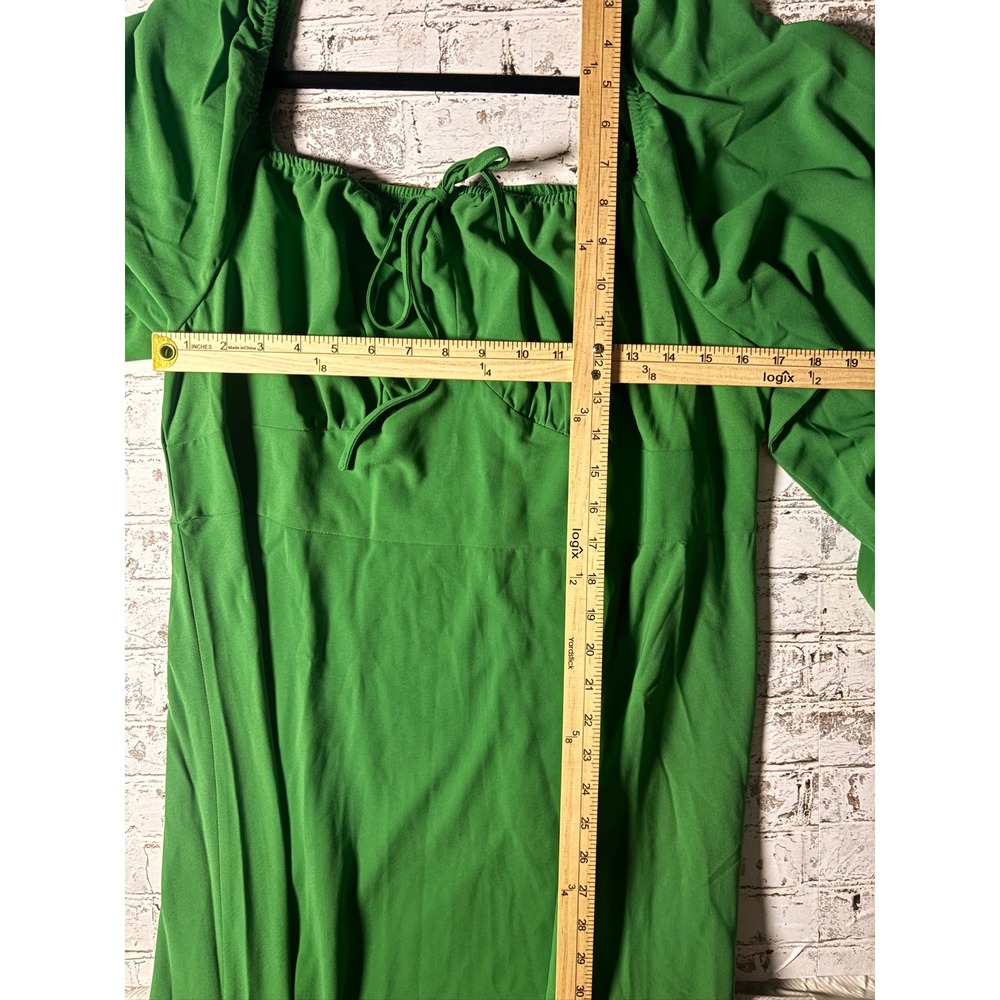 Curvzy‎ Green Sweetheart Neck Tie Front Long Sleeve Midi Dress Plus Size 2XL NEW - Picture 3 of 4